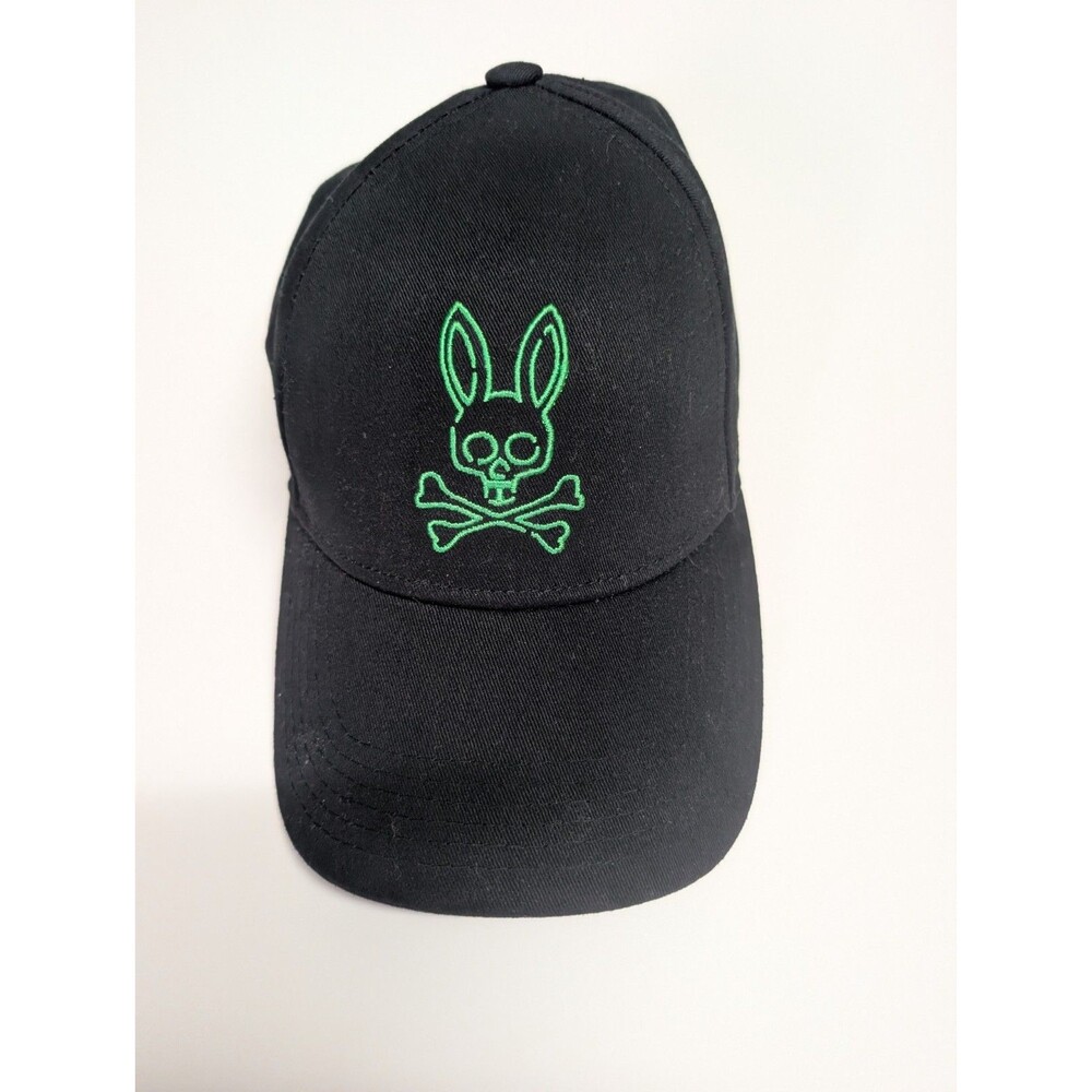 Psycho Bunny Men's Baseball Cap Black Skull Crossbones Adjustable Strap One Size